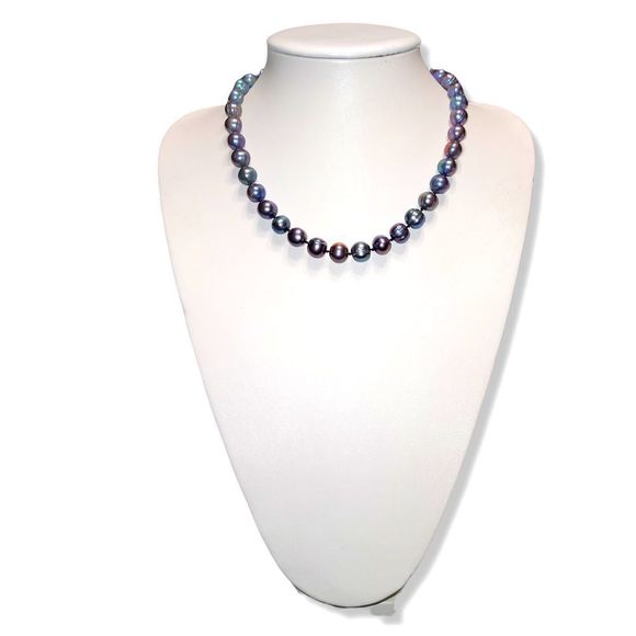 Genuine Round Circlet Peacock Black Cultured Pearls Hand tied 18" - Picture 1 of 5